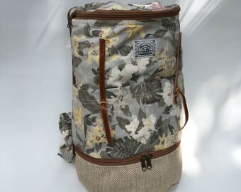 White and Green Flowery Backpack