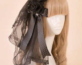 Black Rose Lolita Headband / Black Rose Gothic Headdress