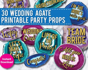 30 Agate Geode Wedding Photo Booth Props, Printable props, Printable Wedding props, Funny photo booth signs, speech bubbles