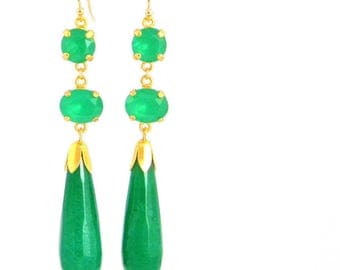 Jade Green Long Art Deco Earrings