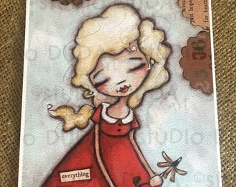 New! STUDIO DUDA ART mini print/frameable greeting card on velvety bright paper -Okay - 5x7 print