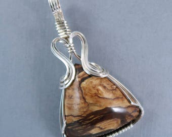 Biggs Jasper Sterling Silver Pendant wire wrapped sculpted brown pendant USA stone