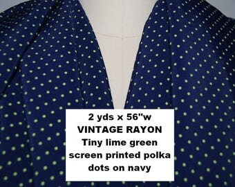 Vintage RAYON FABRIC Polka dot fabric 40s retro dressmaking navy rayon dress fabric