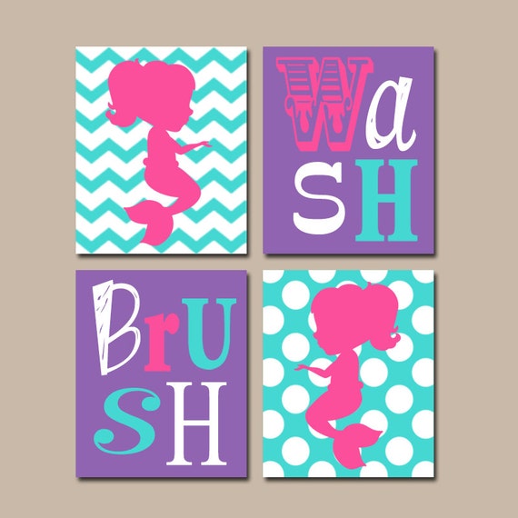 Mermaid BATHROOM Wall Art Canvas or Prints Sister BATHROOM