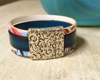Leather and silver bracelet | Women bracelet | Women's leather and silver bracelet | Leather cuff | Wrap bracelet | Gift for her