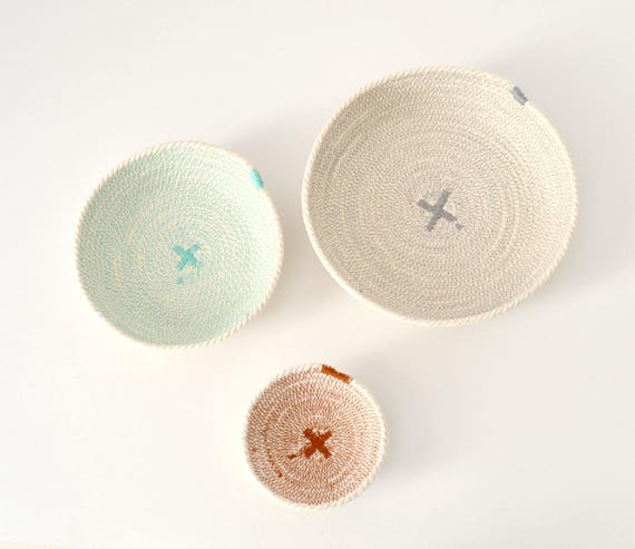 Cotton rope bowl, Nesting rope bowls, Baby room decor, Coil rope baskets, Tortilla basket, Key bowl, Jewellery storage, Beach house decor