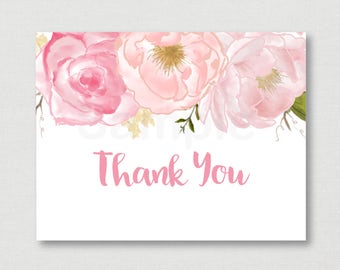 Soft Pink Floral Baby Shower Thank You Card / Floral Baby Shower / Watercolor Floral / Folded Card / PRINTABLE / Instant Download A170