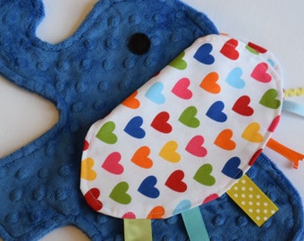 Spree Heart Royal Blue Elephant Shaped Blanket Sensory Lovey - Icing On The Cupcake