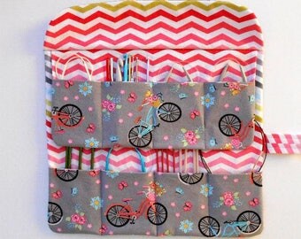 Pink and Grey Circular Knitting Needle Case, Knitting Storage, Organizer for Hooks, Double Pointed Needle DPN Roll, Gift for Knitters