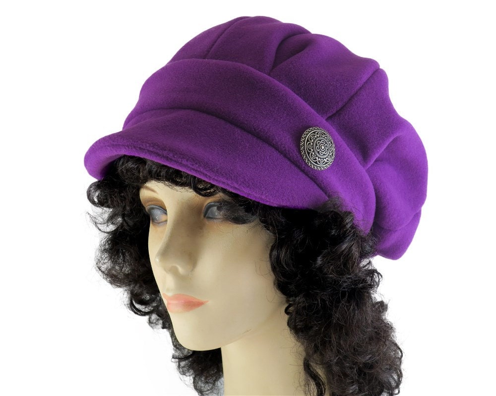 Plum purple satin lined winter hat with flower 2016 Holiday
