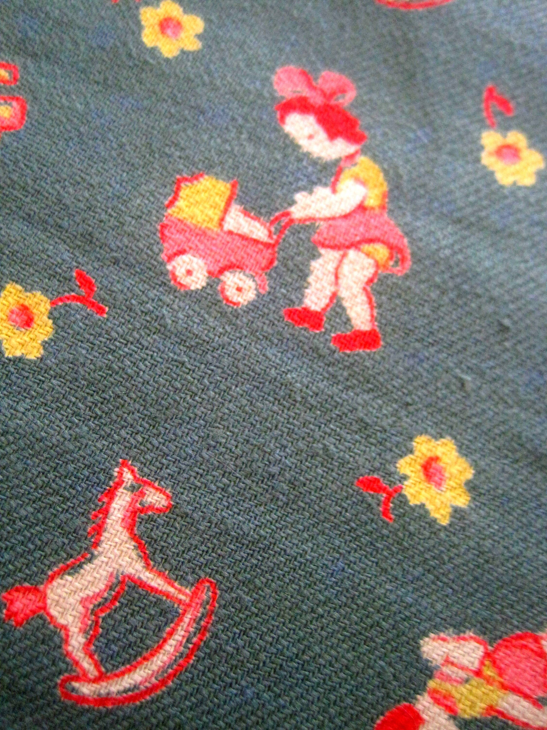 1930s Vintage French Childrens Fabric Juvenile Fabric For Sewing