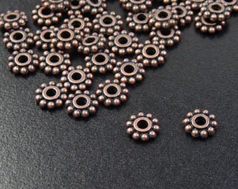 Bead Spacer 100 Antique Copper Flower Daisy 6.5mm NF (1020spa06c1)xz