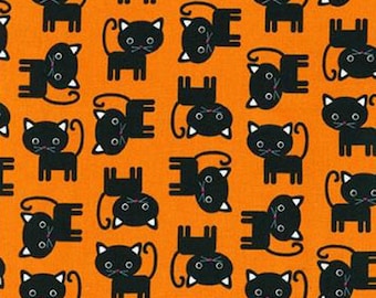 One (1) Yard -Black Cats Urban Zoologie Robert Kaufman Fabrics AAK-15724-8 Orange