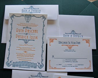 Letterpress Wedding Invitation DEPOSIT, Art Deco Wedding Invitation, Deco Wedding Invitation, Wedding Invitation, Great Gatsby Invitation