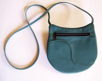 Teal Green Leather Purse - Crossbody Style Festival Bag - Medium Round Handbag