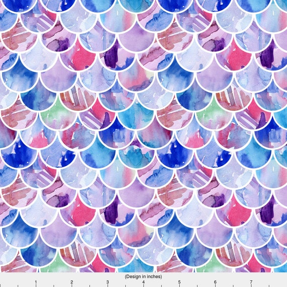 Watercolor Mermaid Scales Fabric Watercolour Scales By