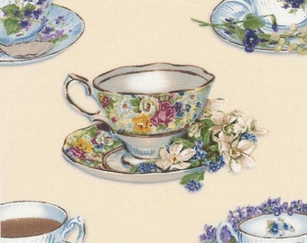 Teatime Quilt Kit~Teacups~Teapots~Green~Rose~Cream~Roses~Paisley~Floral~Fabric~QK#13