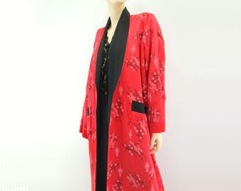 Vintage Kimono Robe Vintage Red Kimono 80s Black Kimono Reversible Kimono Vintage Red Robe Brocade Asian Robe Dragon Kimono Cherry Blossom L