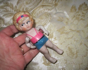 Vintage 1920s Flapper Era Little Strung Bisque Doll Made in Japan