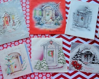 Welcome Home to Pretty Decorated Doorways of All Styles in Vintage Christmas Card Lot No 1013 Total of 10