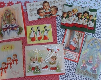 Singing Their Hearts Out in Vintage Christmas Card Lot No 1073 Little Choir Boys All in A Row Total of 8