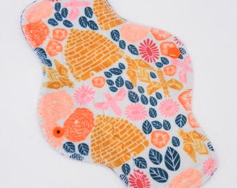10" Heavy Cloth Pad, Minky Cloth Menstrual Pad, MotherMoonPads, Short Overnight Pad, Incontinence Pad, Bee Garden Minky, Windpro
