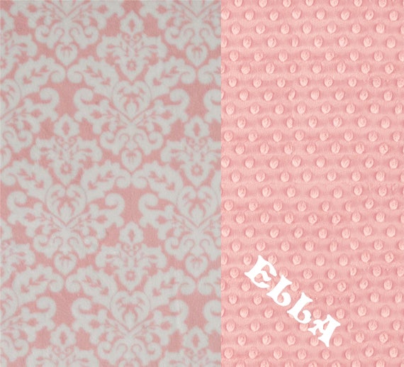 Minky Baby Blanket Girl - Damask Personalized Baby Blanket / White Pink Damask Blanket / Soft Baby Blanket / Name Blanket / Baby Shower Gift