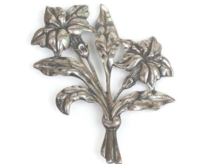 Danecraft Sterling Brooch Floral Design Vintage Signed