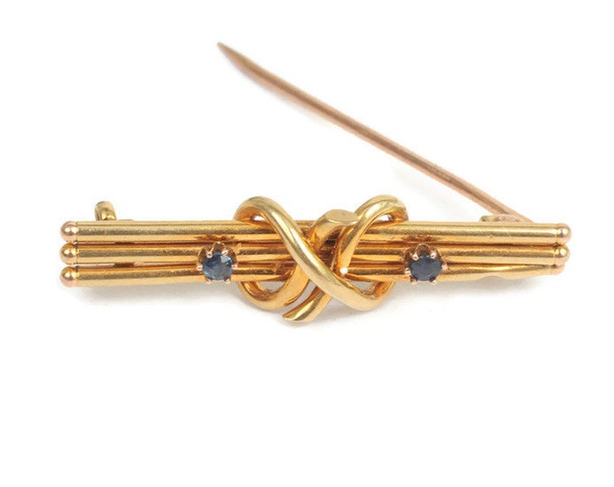 Edwardian 15K Gold Pin Sapphires Original Box Vintage