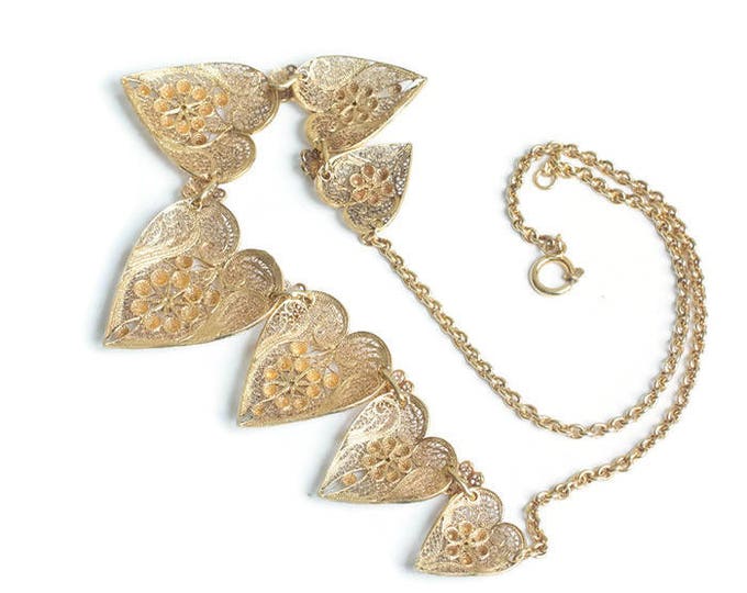 Vermeil Sterling Filigree Heart Necklace Vintage