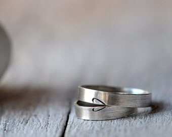 Heart Silver Lightweight Wedding Bands, two half heart rings, engagement, anniversary,wedding, friendship.