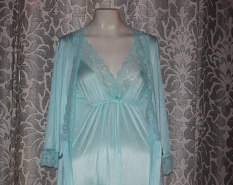Vintage 70's Texsheen Nightgown Peignoir Set M