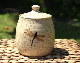 Ceramic DRAGONFLY Sugar Jar - Handmade Speckled Cream DRAGONFLY Lidded Covered Jar - Ready To Ship