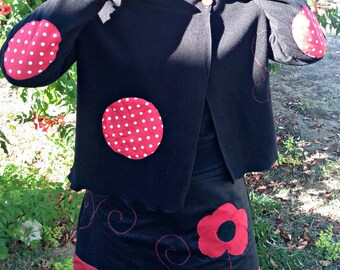 Polar jacket black and red with polka dots