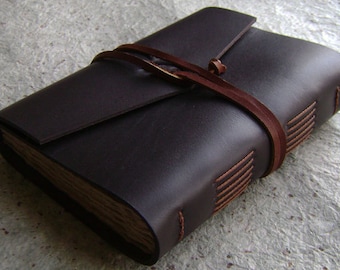 Handmade rustic leather journal, 4" x 6", dark brown journal, old world journal, (2290)