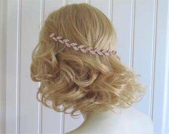 Rose Gold Leaf Rhinestone Bridal Headband,Bridal Accessories,Wedding Accessories,Rose Gold Hair Vine,Bridal Headpiece,#HV25