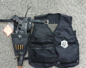 Steampunk gun holster belt ammo pouch - vest NERF Maverick N-strike Soft Dart toy Zombie man Victorian US Marshal Tombstone Sheriff