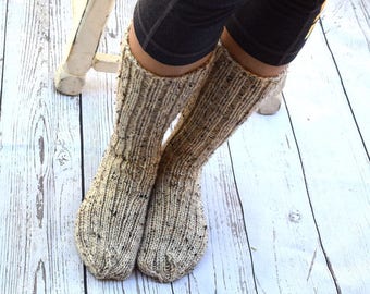 Below the knee socks rustic style womens socks hand knit leg warmers handmade long socks winter socks knee high socks Christmas gift for her