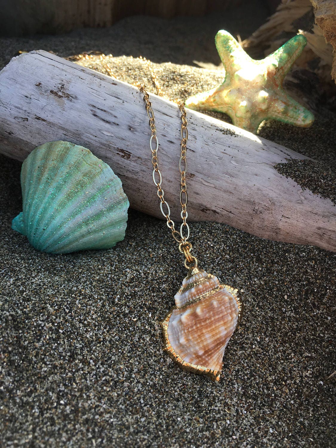 Classic Seashell Ocean Necklace mermaid beach gold edged