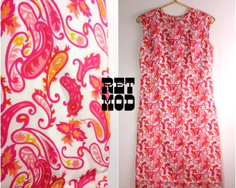 Groovy Vintage 60s Pink & White Psychedelic Mod Shift Dress! lightweight!