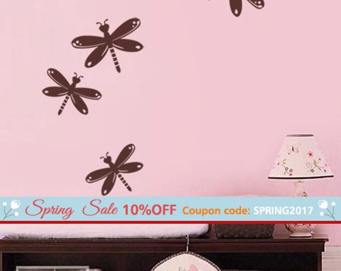 Dragonflies Wall Decal, Dragon Fly Wall Decal, Dragonfly Wall Sticker for Nursery Baby Room Decor, Dragonflies Girls Room Decor Wall Decal