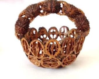 Old Folkart Basket Made from Walnuts