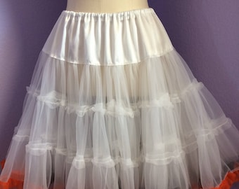 White petticoat with orange and brown trim soft chiffon petticoat 2 layers