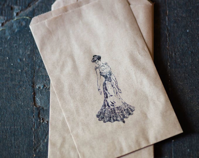 Kraft Bags - Merchandise Bags - Gift Bags - Food Bags - Candy Buffet Bags - Wedding Favor Bags - Vintage Lady design
