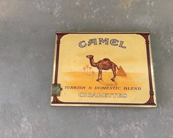 Vintage Metal cigarette tin, case, camels, storage, box , 40s