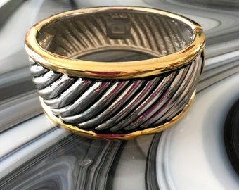 Vintage Classic Gold Tone and Silver Tone Hinged Clamper Bracelet