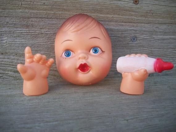 Packaged Large 4 Inch Plastic Vinyl Baby Doll Face and Hands