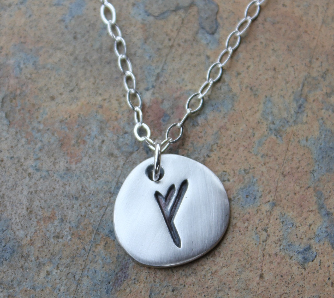 Rune stone necklace handmade fine silver charm sterling