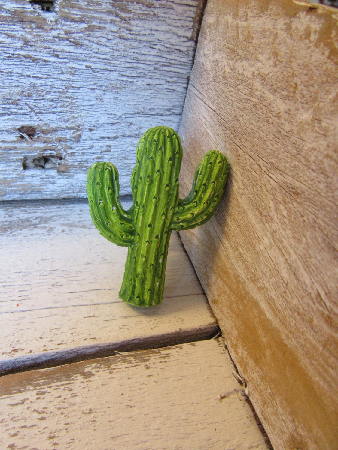 2 Cactus Knobs Hand Painted Green Southwestern Ranch Desert Decor