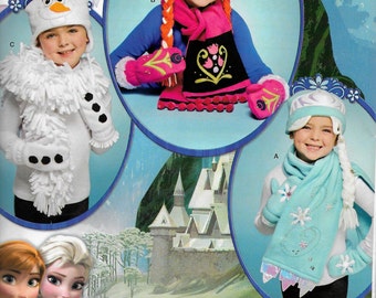 Simplicity 0203 or 8029 Frozen, Anna, Elsa, Olaf Costume hat, mittens, scarves Uncut new
